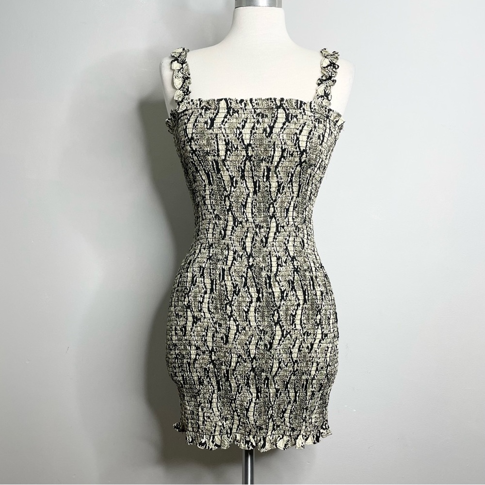 WILD HONEY Snake Print Smocked Cocktail Mini Dress